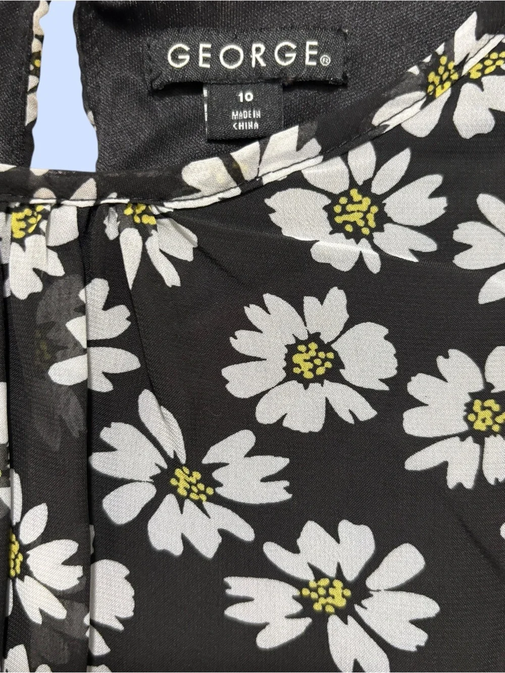 George Black Daisy Print Girls Dress with Yellow Sash Size 10